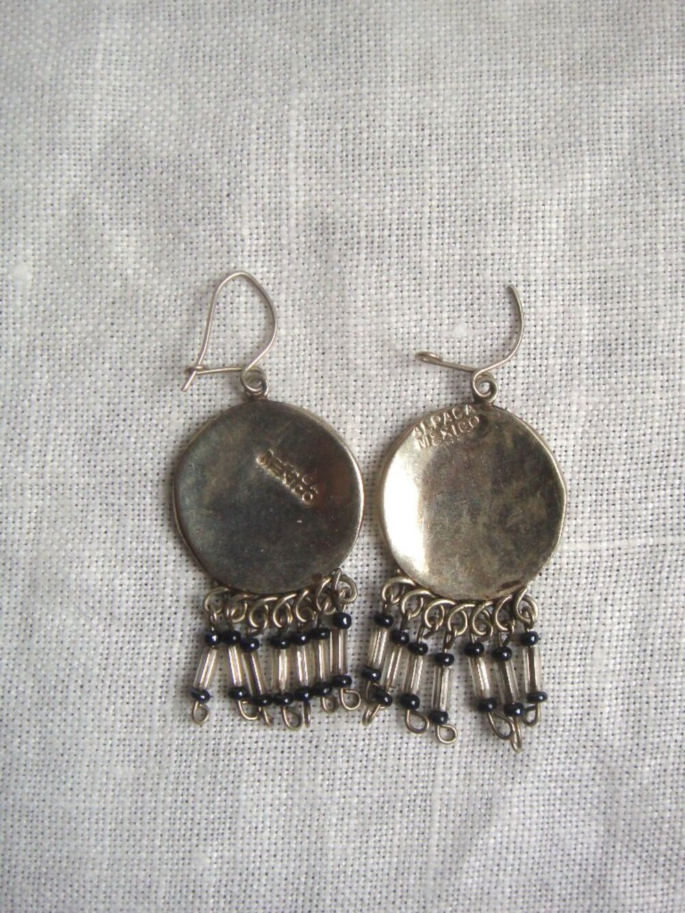 Vintage Alpaca Mexico Silver Abalone Butterfly Dangle Bead Fringe Earrings *FLAW - Picture 4 of 7